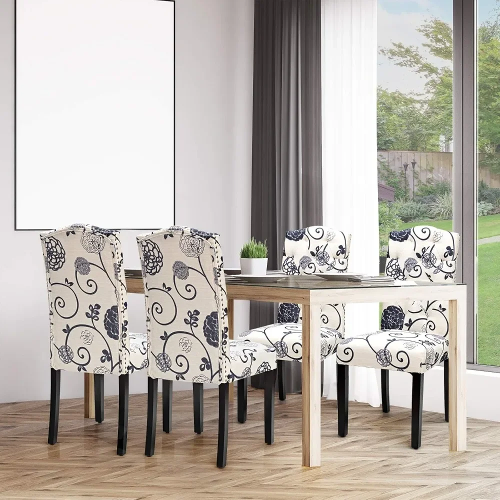 Tufted Linen Fabric Dining Chairs Set of 2 Armless Chairs with Seat and Tall Backrest for Kitchen Dining Room Free shipping