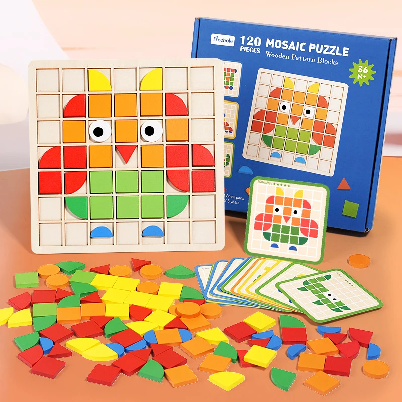 Children's Wooden Mosaic3D3D Puzzle Board Thinking Training Color and Shape Matching Cognitive Educational Toy