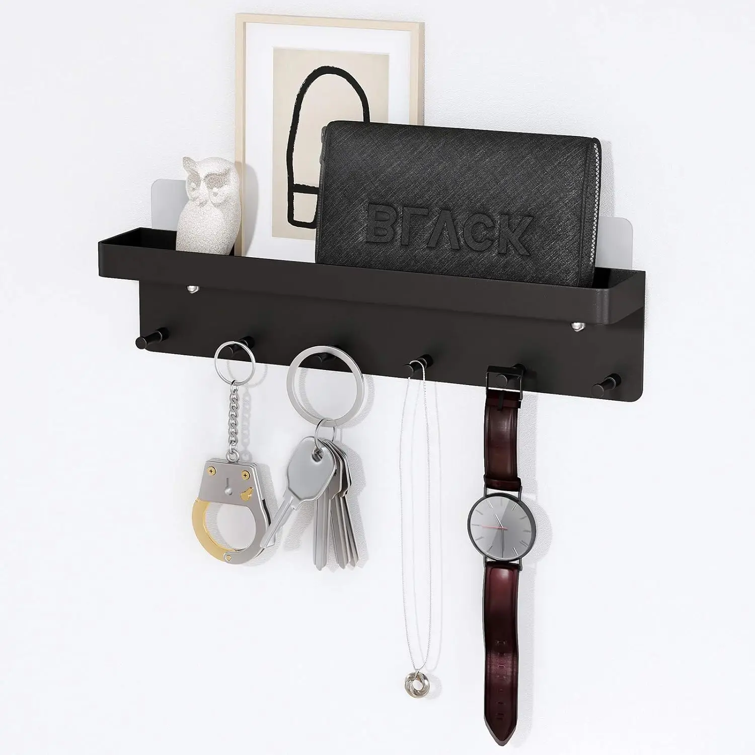 Key Holder Wall Mount Key Holder Wall Mount Adhesive with Mail Organizer Tray with 6 Key Hooks for Wall