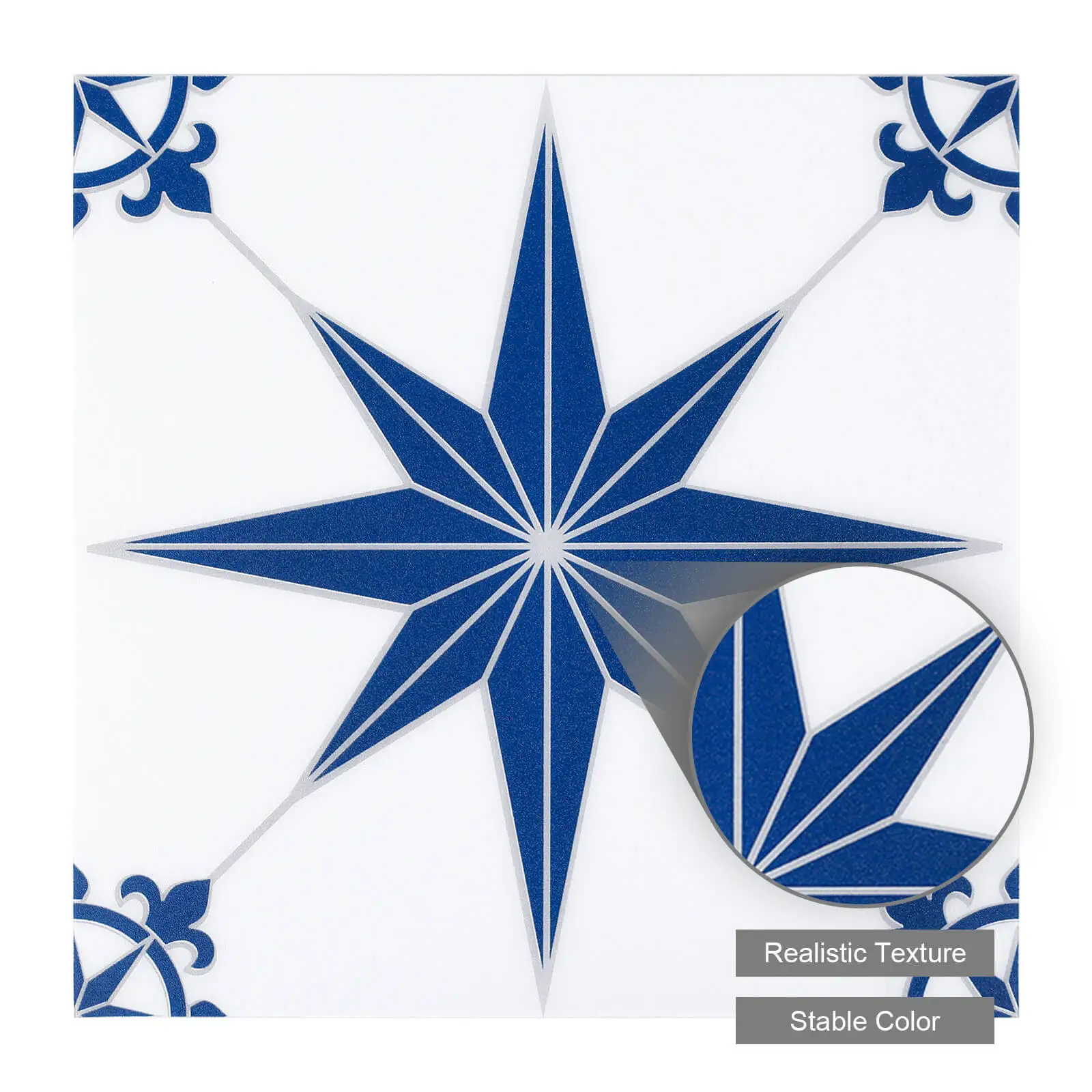 7.87인치 x 7.87인치 미국용 심리스하고 매끄러운 마감의 청백색 바닥 비닐 타일 (10개입)