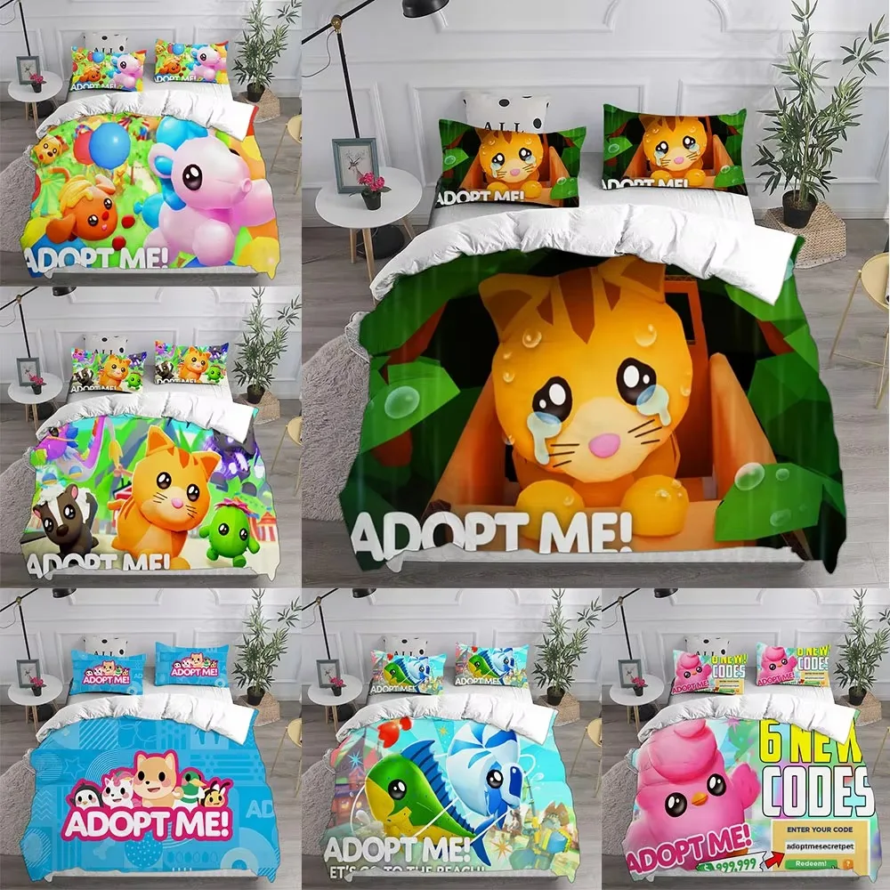 Adopt Me Bedding Sets Soft Comforter Cover Bed Cover Duvet Cover Pillow Case 2-3 Pieces Sets Kids Adult Size Bedroom Decor