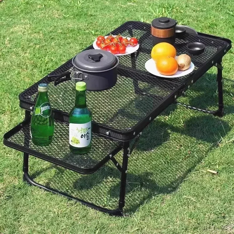 

New Outdoor foldable mesh table iron mesh table lift outdoor picnic foldable portable double ear camping