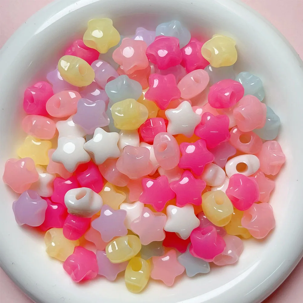 Potosala 30Pcs  Acrylic Pentagram Loose Spacer Beads Transparent Candy Color Beaded For Jewelry Making DIY Bracelets 14*14mm