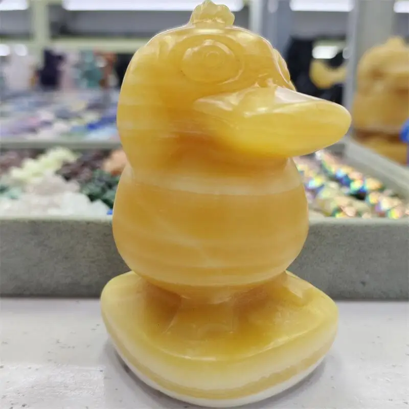 Natural Orange Calcite Cartoon Duck Carving Animal Statue Healing Fengshui Sculpture For Decoration Holiday Gift 1pcs 6/10CM
