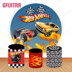 GFUITRR Hot Wheels Round Backdrop Child Birthday Baby Shower Photography Backdrop Round Cylinder Cover Party Decor Photo Props