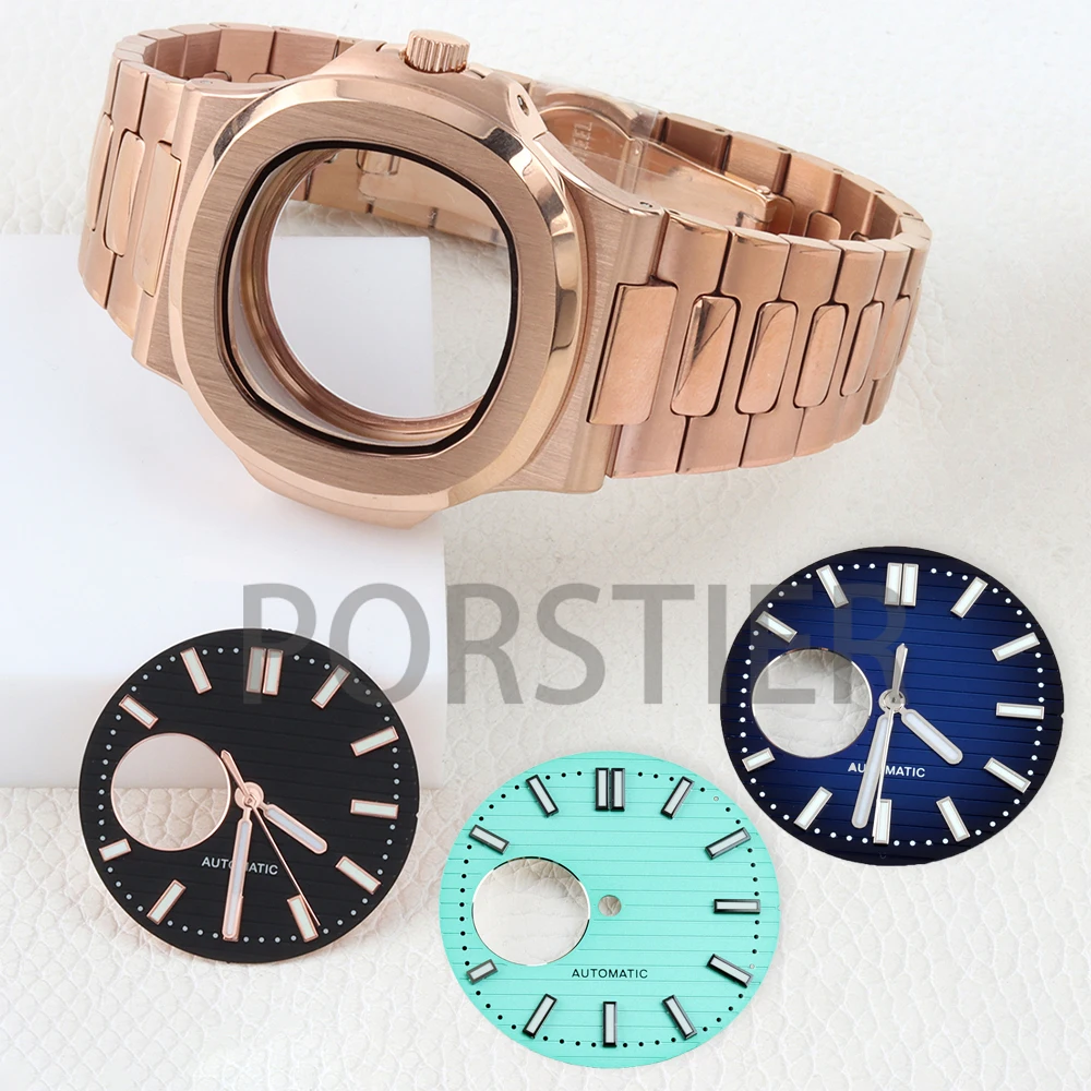 

40mm NH38 Watch Case Stainless Steel for Nautilus NH35 NH36 NH38 Movement 29.8mm Dial Green Luminous Watch Replacement Parts