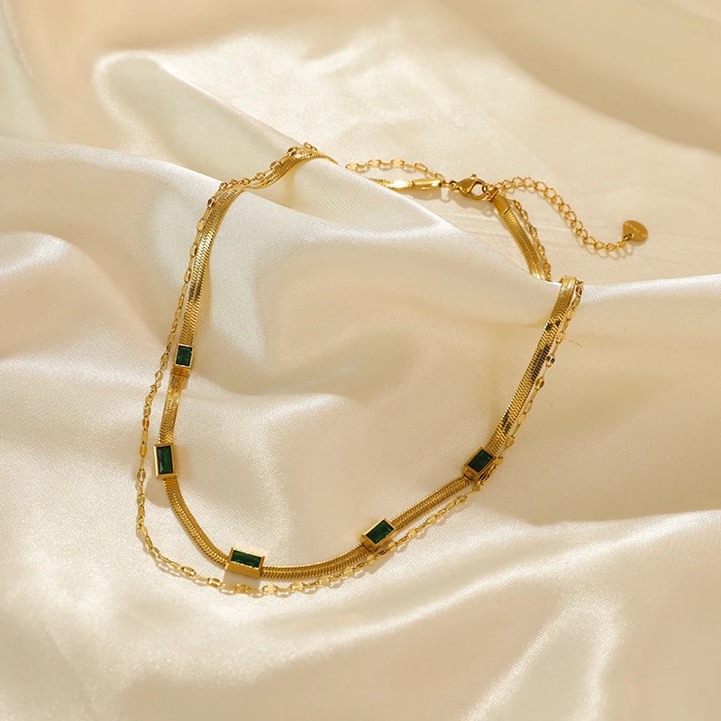 EILIECK 316L Edelstahl Halskette mit grünem Zirkonia-Kristall für Damen, modische Luxus-Kette, Choker-Schmuck, Party- und Hochzeitsgeschenke – Detail 19