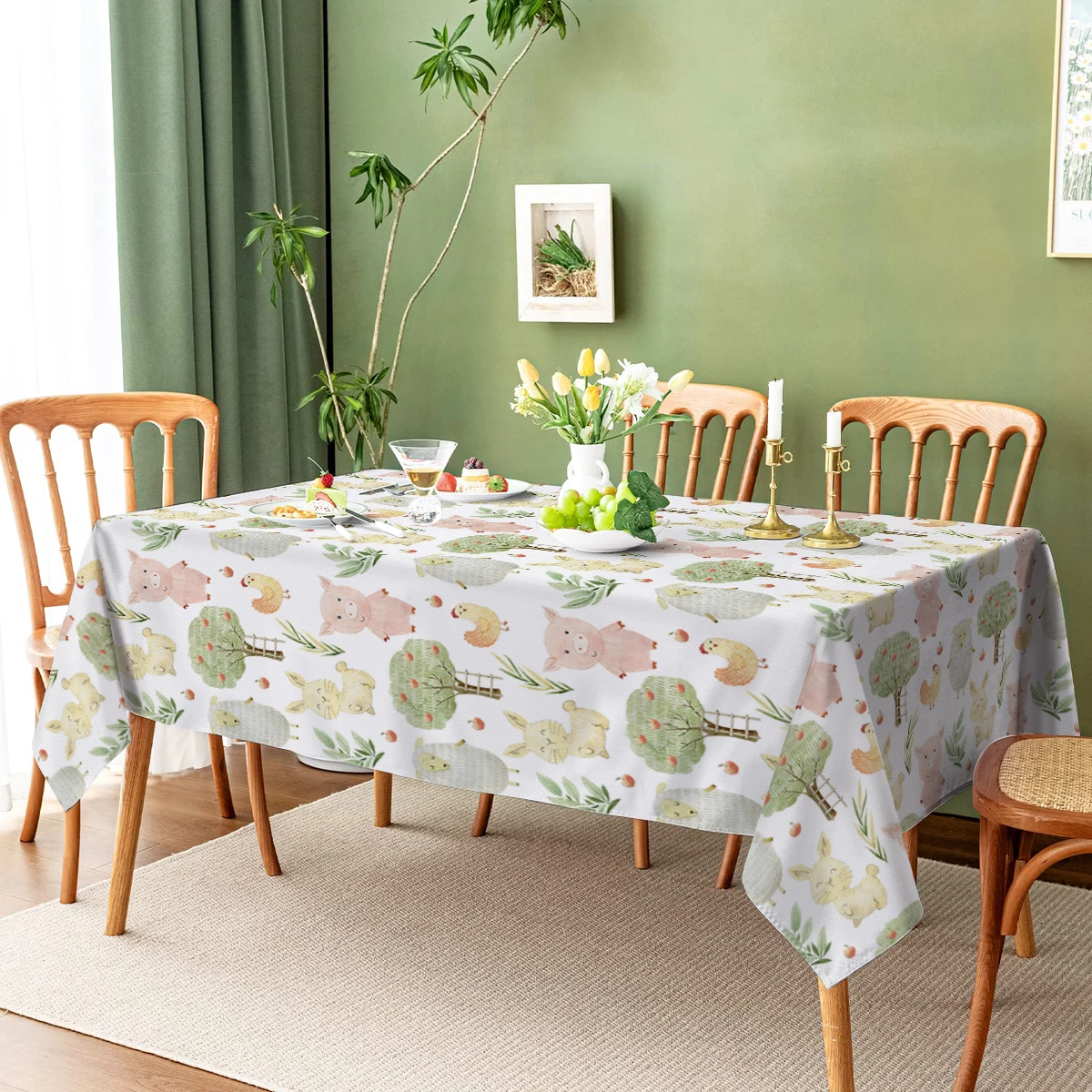Waterproof Rectangular Tables Cloth Cartoon Flora and Fauna Print Polyester Tablecloth Rectangular Table Party Supplies Decor