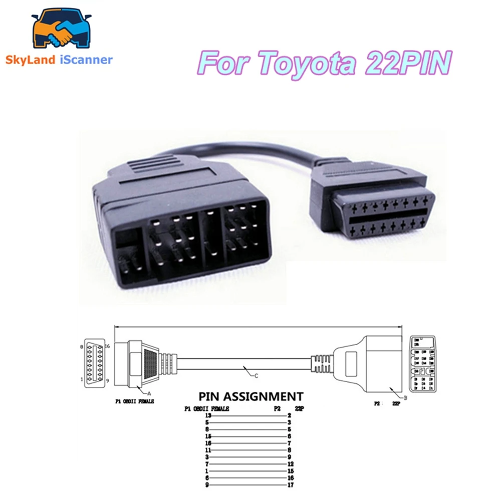 

Best OBD Diagnostic Connector 22Pin to 16Pin For Toyota 22PIN OBD2 Cable Adapter Transfer For Toyota 22Pin to OBD2 16Pin Durable