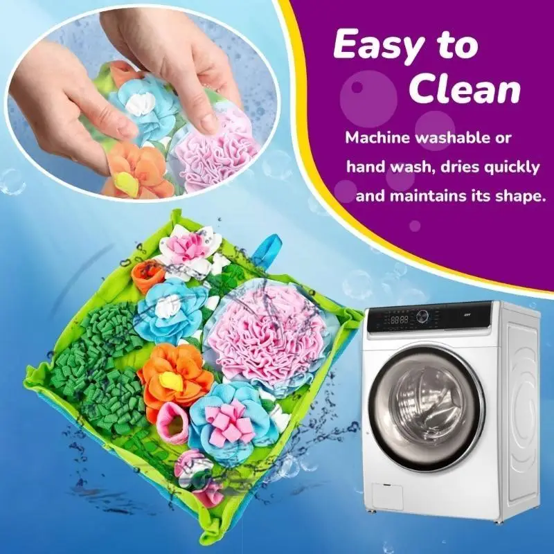 

E8BD Interactive Dog Sniffing Mat Washable Feeding Rug Tear Resistant and Waterproof Slow Eating Training Blanket 50x50cm