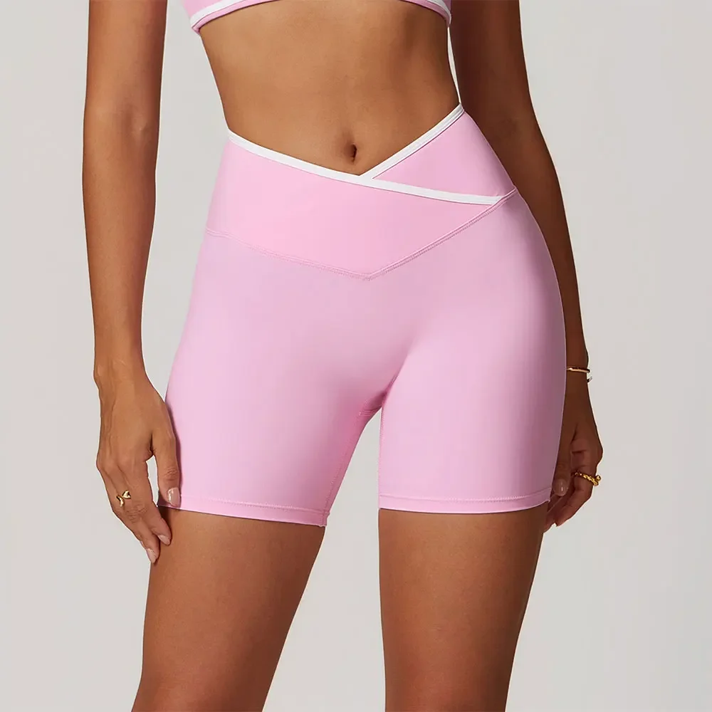 Pantaloncini da yoga da donna Pantaloncini da allenamento a vita alta Pantaloncini da fitness per il sollevamento del sedere Nuovi collant in vita a forma di V Leggings da palestra Pantaloni corti da corsa