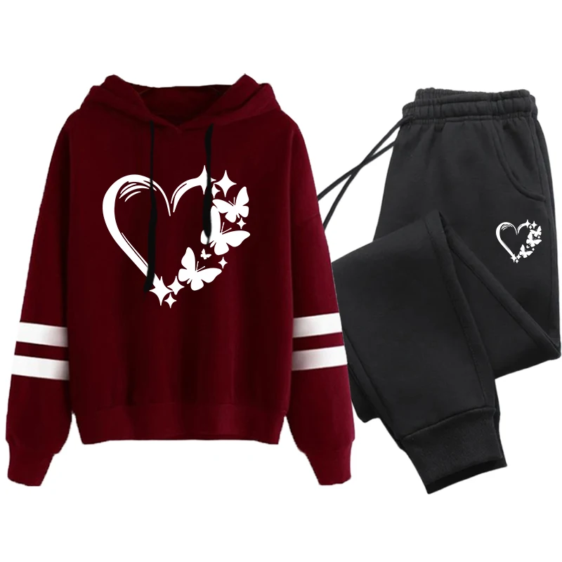 Dames trainingspak hart bedrukte streep hoodies voor dames casual sport jogging sweatshirts 2-delige sets hete verkoop dames broek set