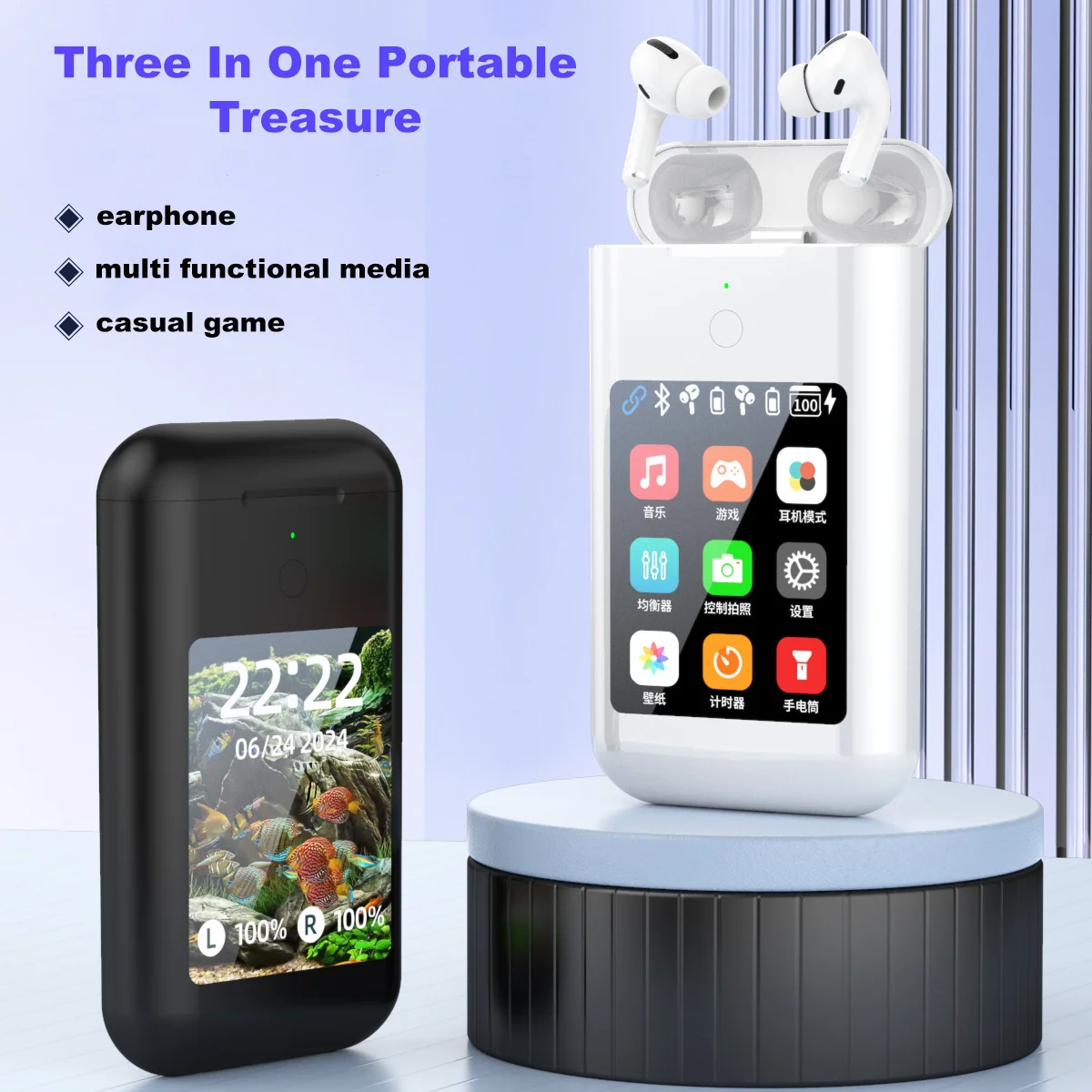 Large Screen Touch Earphone Large Battery Multiple Function In Ear Style Headphone Flashlight Power Bank Headphone Music Game