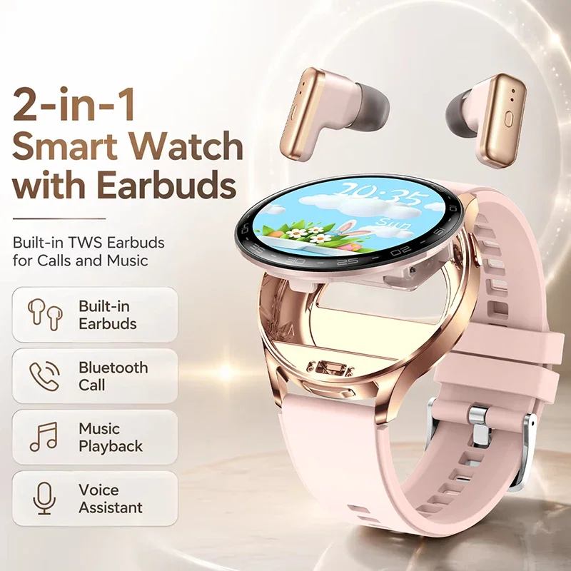 2026New TWS 2-in-1 Bluetooth Earphones Smart Watch Men Heart Rate Health Monitoring Waterproof BT Calling Music Smartwatch Women