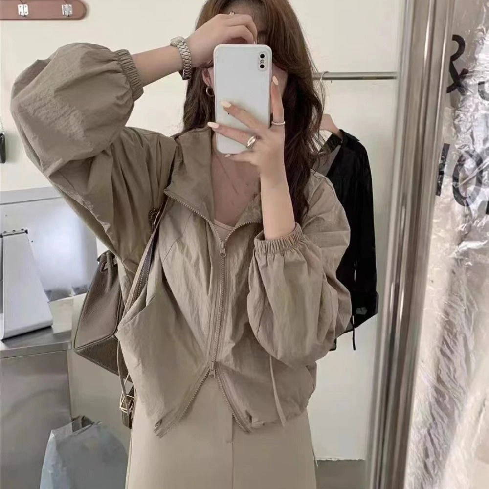 Drawstring Sun Protection Clothing Long Sleeve Anti-UV Hooded Sunscreen Top Long-sleeved Korean Style Quick Dry Jackets Women