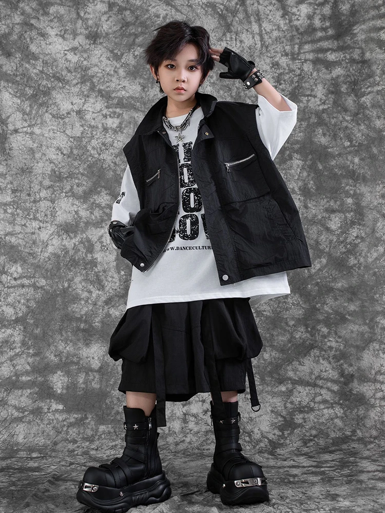 Hip Hop Dance Clothes Jazz Outfit Boys Oversize Top Black Shorts School Stage Show Performance Costume Street Dancewear VDL3945