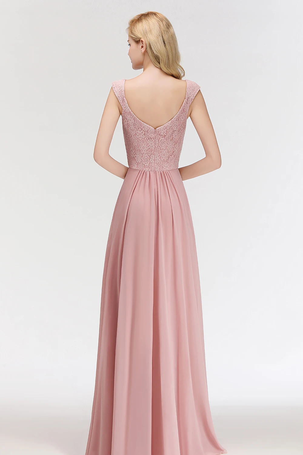 Dusty Pink Lace Chiffon Long Evening Dresses Women A-line Sleeveless Bridesmaid Formal Wedding Party Prom Gowns Robe De Soiree