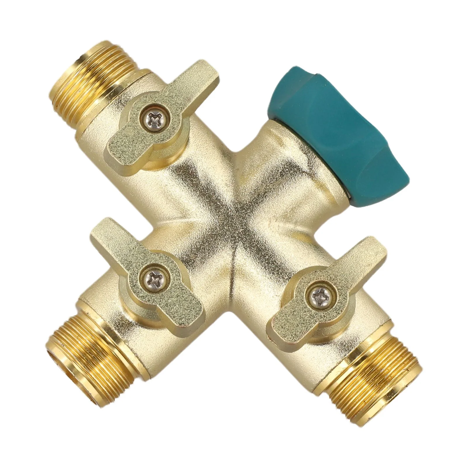 Brass 3-Way Water Splitter for Connecting Three Standard 3/4 Inch Hoses to One Faucet Without Leakage or Interference