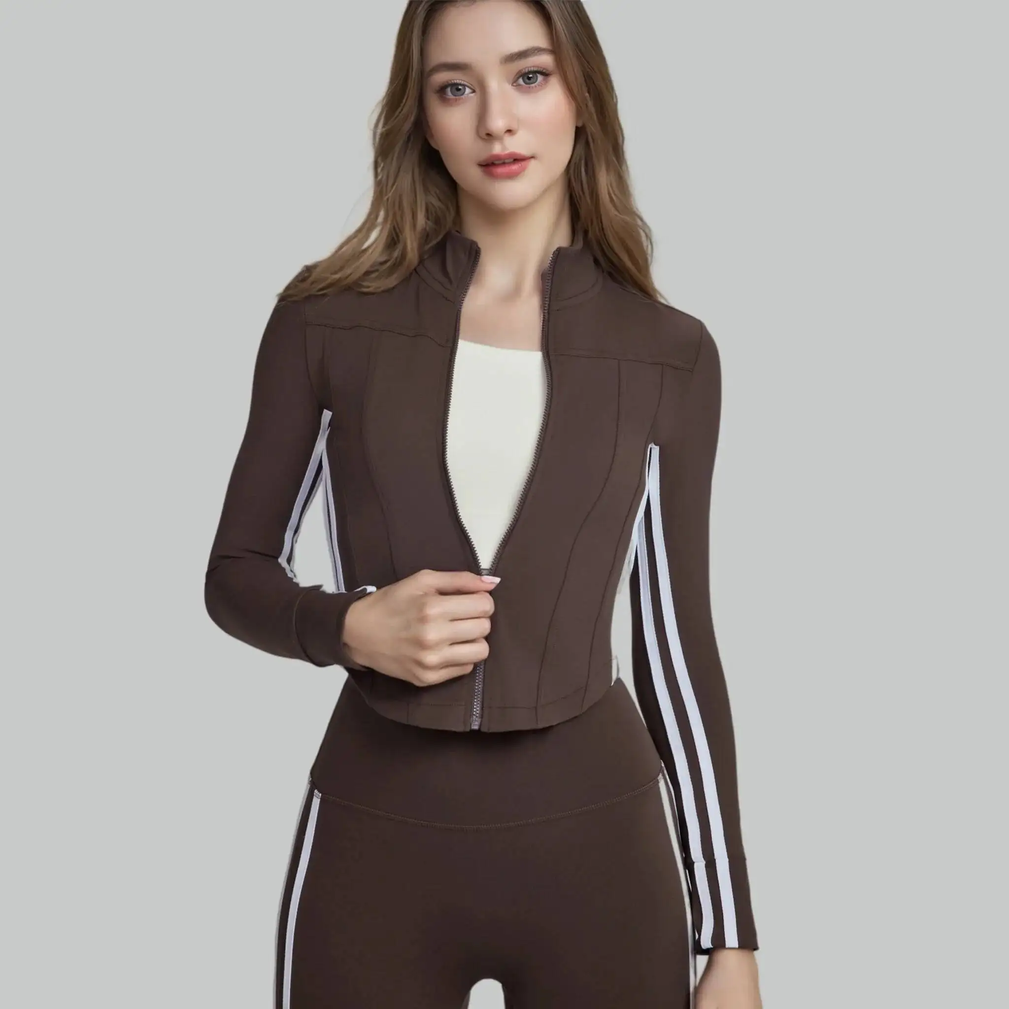 

Women Sport Zipper Yoga Coat Slim Fit Gym Clothes Quick Dry Fiess Jacket Running Stand-Up Collar Sportwear Workout Top
