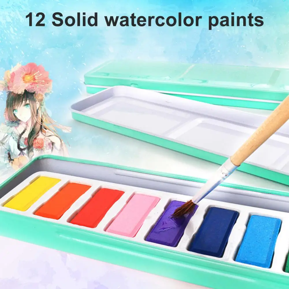 Juego de acuarelas para artistas principiantes, juego de pintura de acuarela portátil con pincel, pintura lavable de 12 colores para niños y principiantes