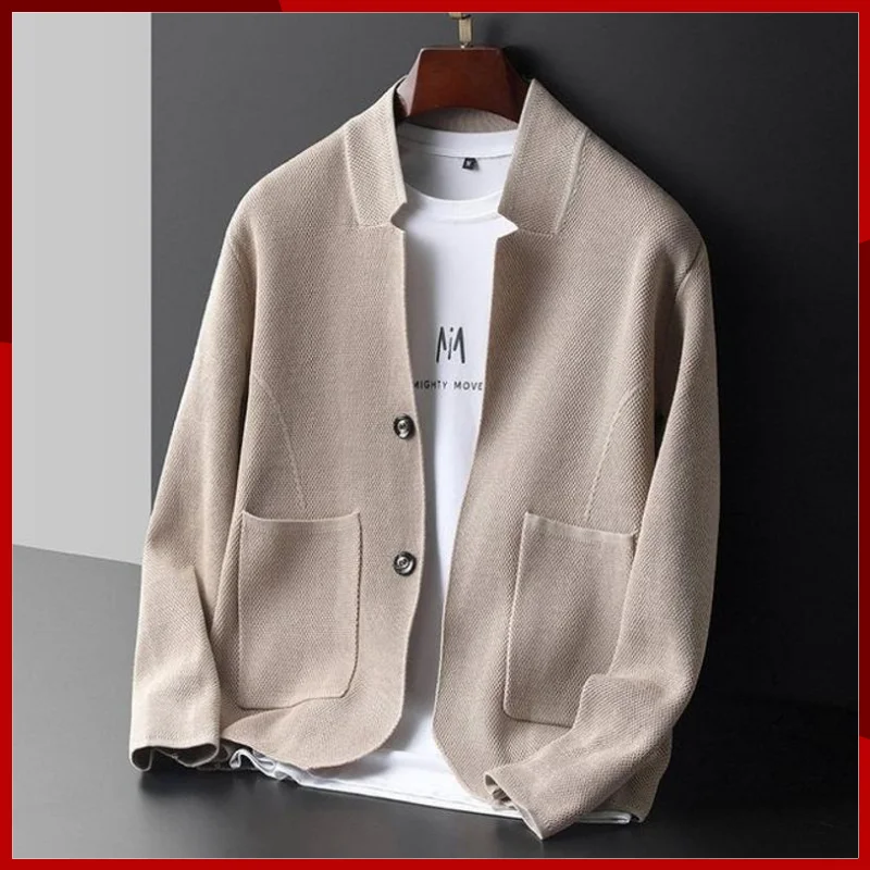 

2023 New Stand Collar Suit Men Knitted Coat Casual Fashion Autumn Cardigan Jacket Two Buttons Sweater Male Brand Suit