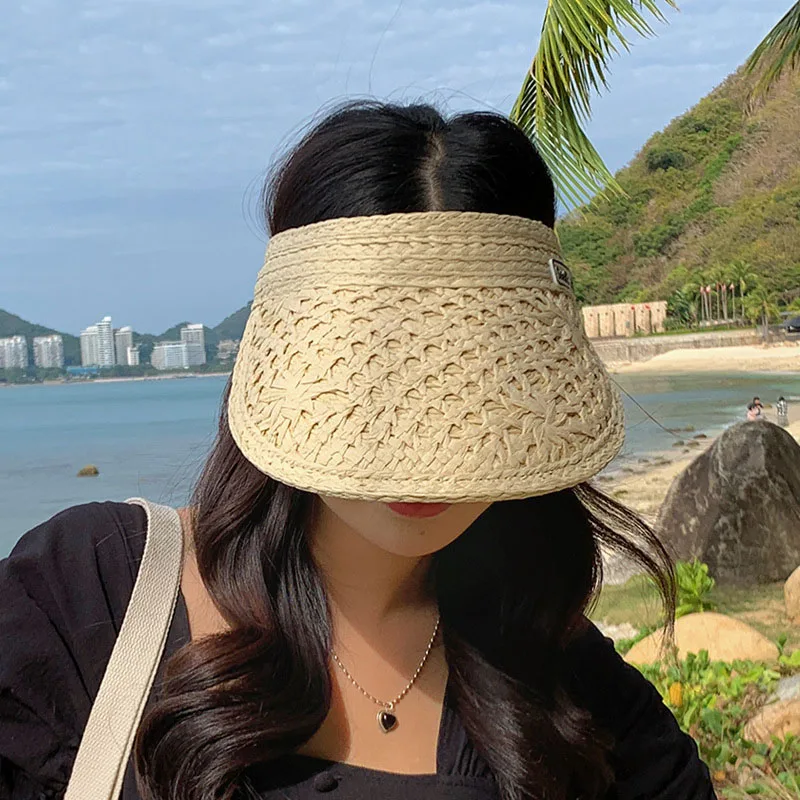 

Women Summer Visors Hat Sun Hat Wide Large Brim Beach Hat Straw Hats Chapeau Femme Beach UV Protection Caps Headband