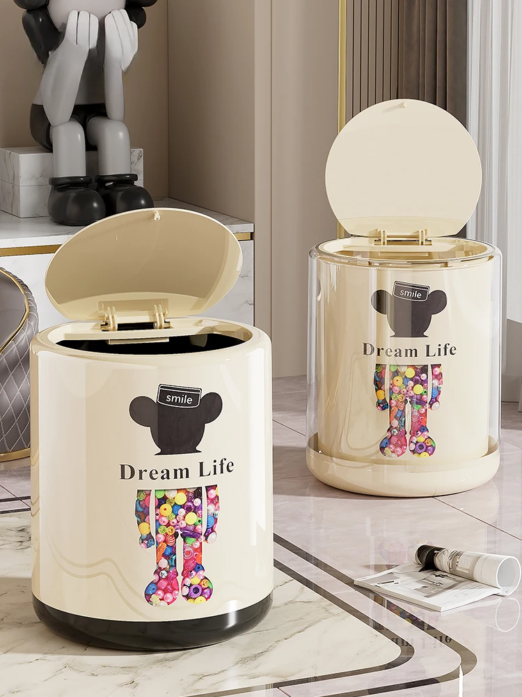 

Household Waste Bins Creative Luxury Ornaments Bedroom Kitchen with Cover Bathroom Trash Can Trash Storage Home Decor Accessorie