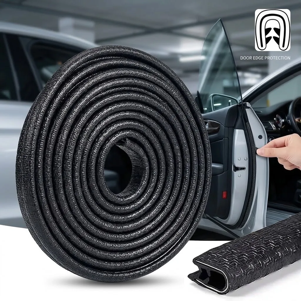 5M Universal Car Door Edge Guard U Shape Rubber Trim Strip Black Anti Collision Protector No Glue Metal Clip Fits SUV Truck