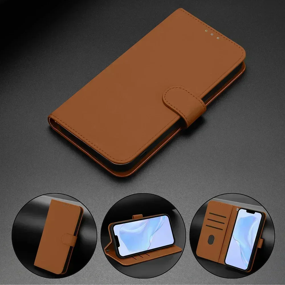 Solid Color Wallet Case for TCL 50 XE NxtPaper LE 505 502 501 408 406 405 403 40R 40 XL SE 40T Card Holder Strap Phone Cover