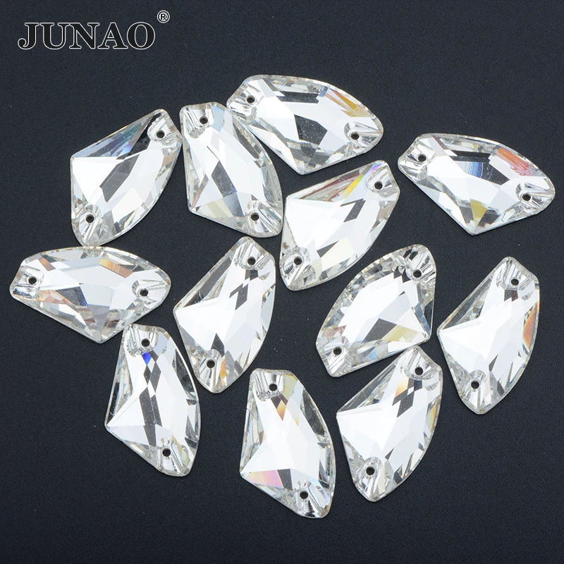 JUNAO 5x10mm 17x27mm K9 Clear Crystal Galactic Shape Sew On Glass Rhinestones Flat Back Crystal Strass Appliques Sewing Stones