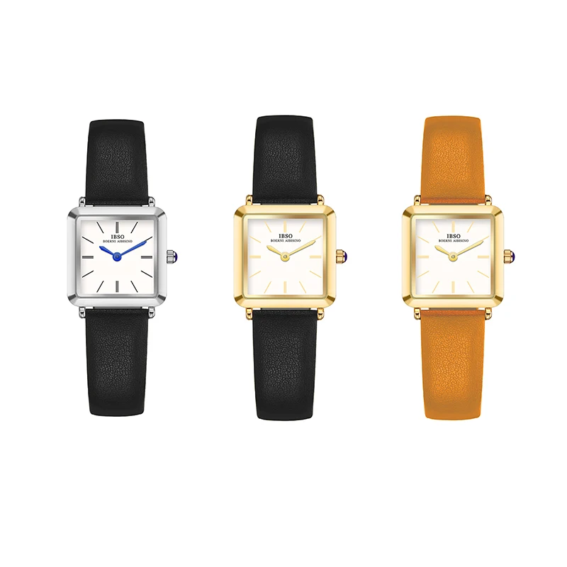 Original High-End Woman Watch Black Leather Waterproof Quartz Wristwatches Ladies Accessories Luxury Square Hand Clock Orange