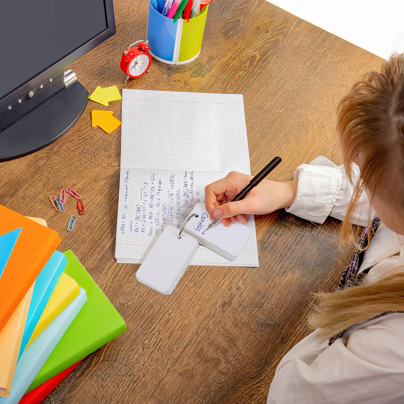 100 pçs cartões de palavra do alfabeto em branco portátil recarregável blocos de notas fichário anel diy estudo papelaria para escritório escolar