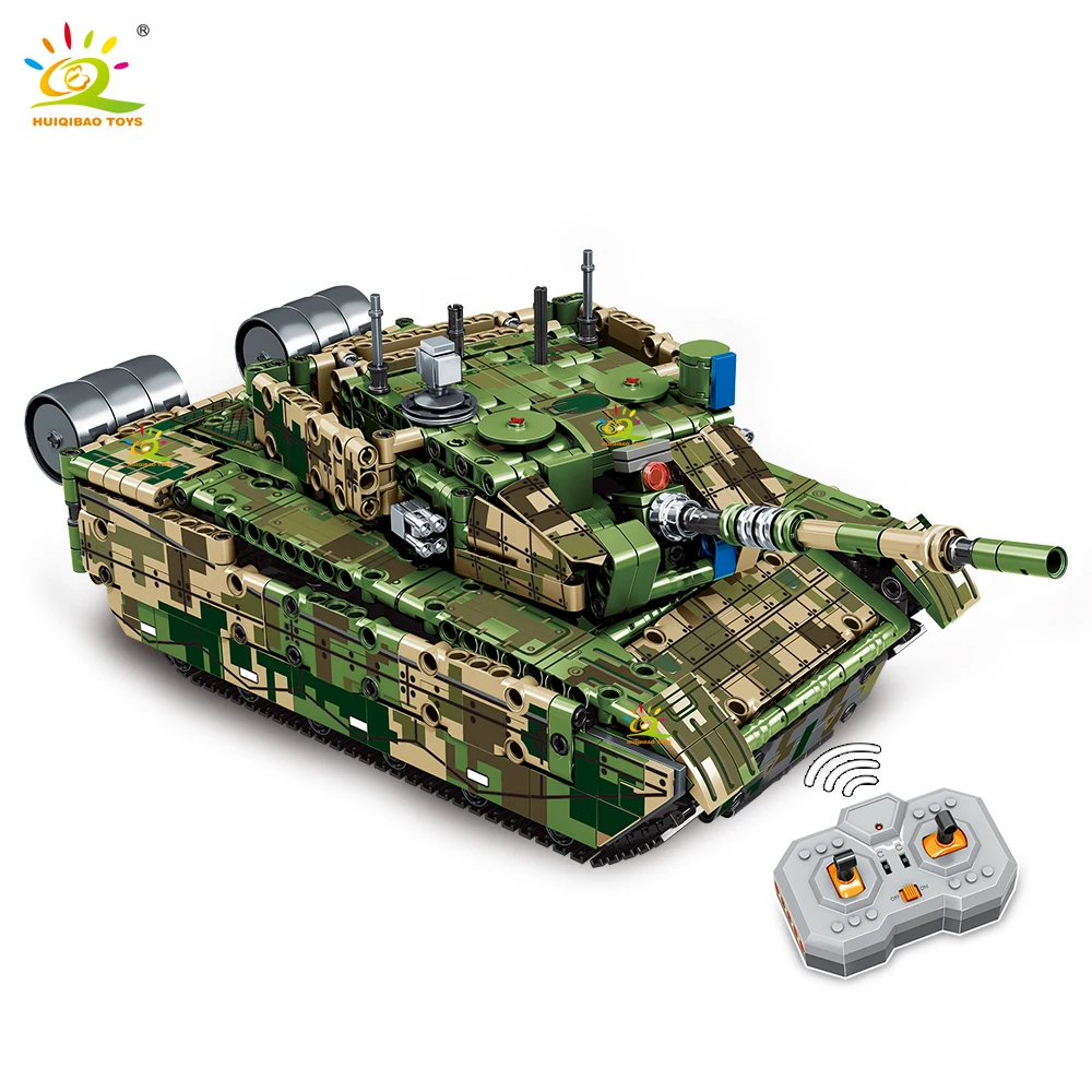 HUIQIBAO Remote Control Military Battle Tank Building Block Kit RC Off‑road Armored Vehicle Bricks Assembly Model For Home Decor