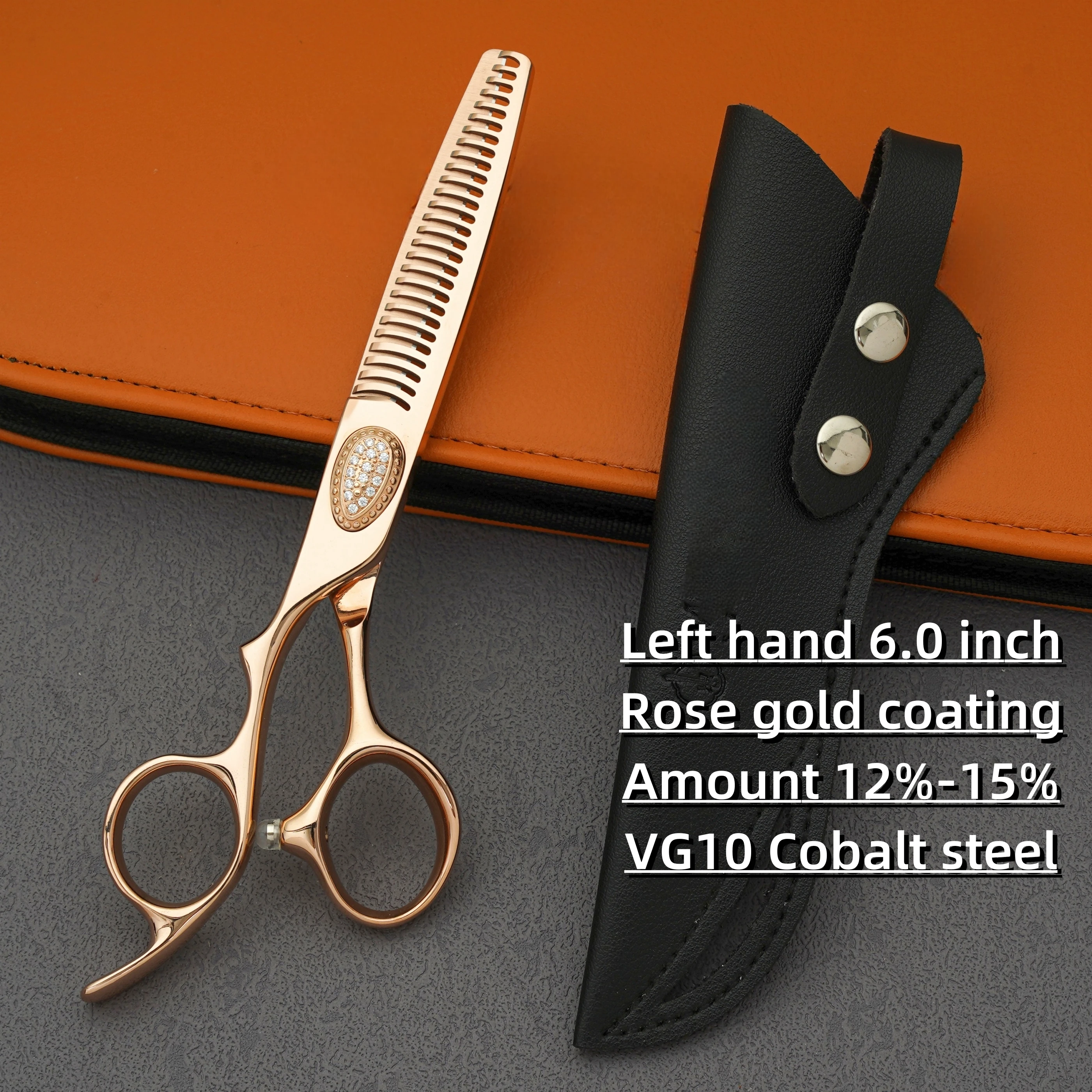 6.0-7.0 inch MURASAKI Left Hand Scissors, Rose Gold Coating, VG10 Metal Steel Barber Shears, Salon Top-Level Hair Cutting Tools