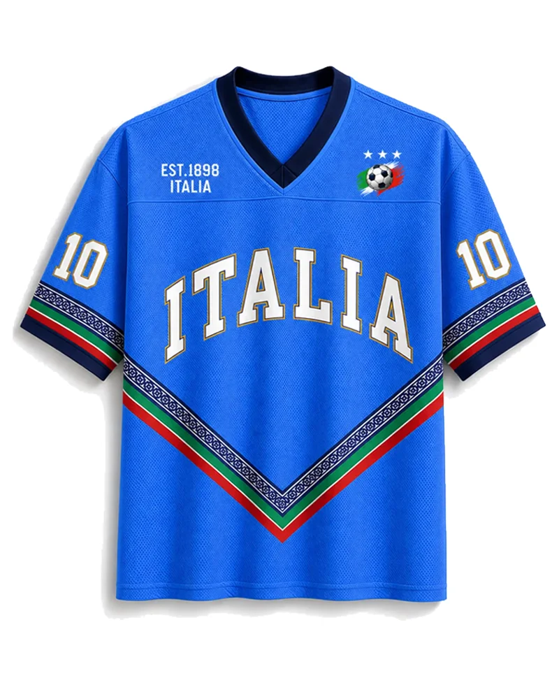American Retro Italian Football 3D Printed Striped Men's and Women's Breathable Loose Mesh Support Short Sleeved Shirt