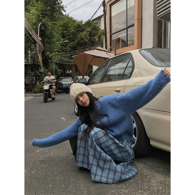 Vintage Plaid jupe Midi femmes japonais Harajuku laine jupes plissées hiver Streetwear coréen taille haute décontractée une ligne Faldas