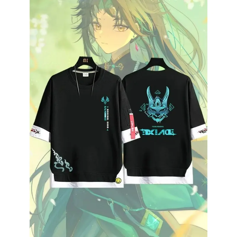 

Genshin Impact Xiao New 2025 Cartoon Surroundings T-shirt Cartoon Clothing Men and Women Short Sleeves Loose Tide Festival Gifts