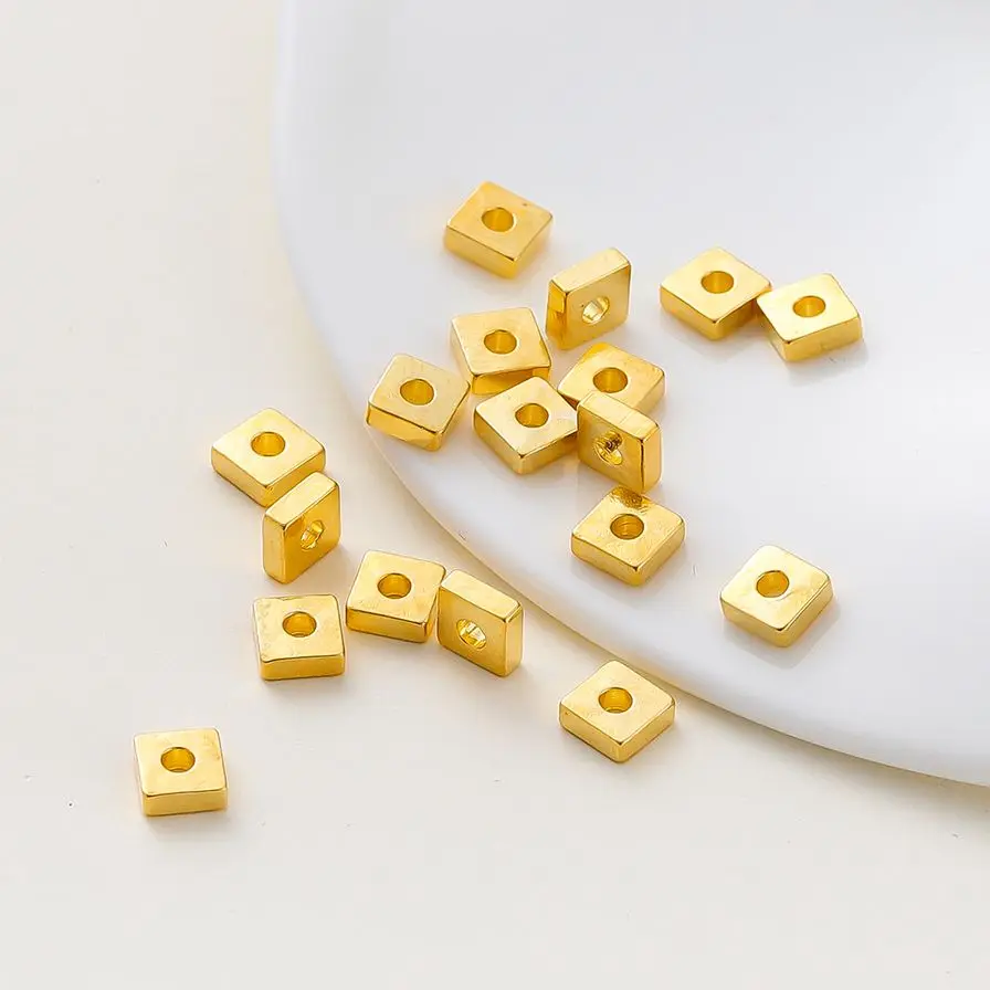 30-100pcs/lot 14K 18K Gold Silver Plated Square Flat Loose Spacer Beads Bracelet Decorate Beading For DIY Jewelry Crafts Finding