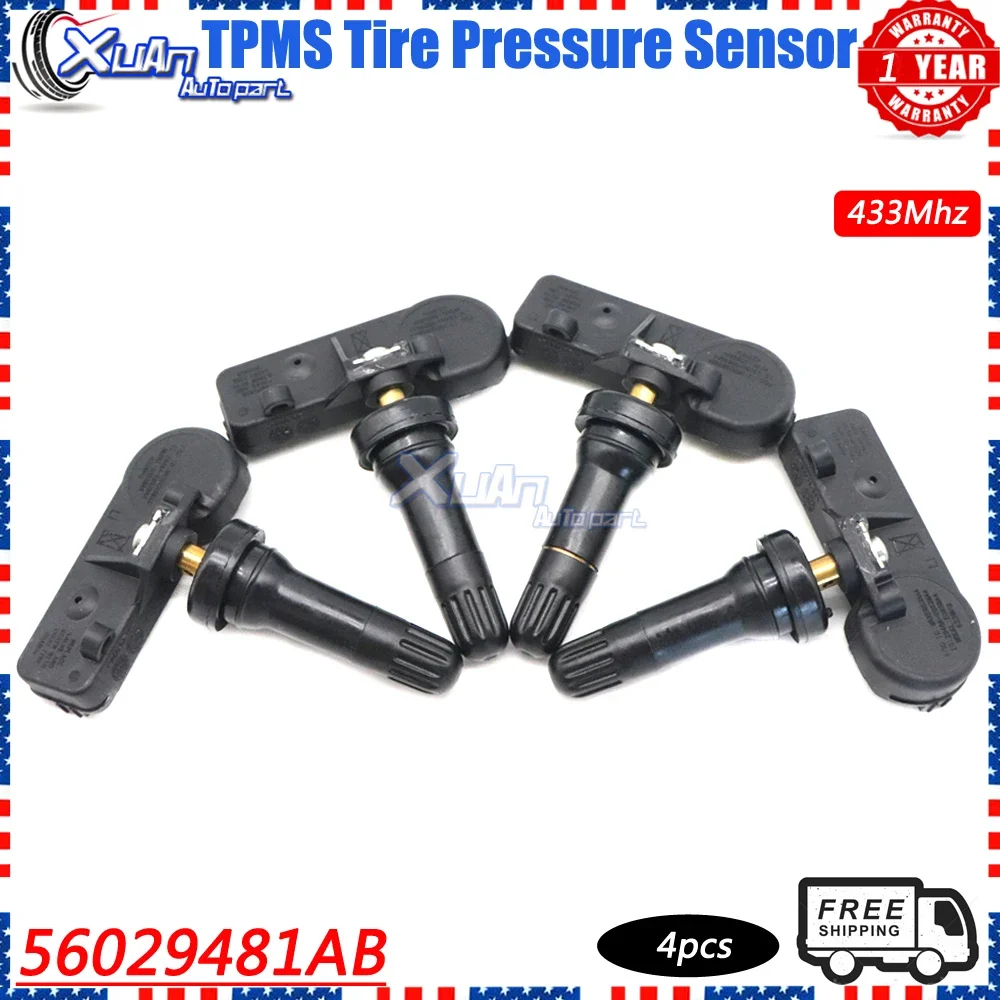 

XUAN 4pcs TPMS Tire Pressure Monitor Sensor 56029481AB For Chrysler JEEP GRAND CHEROKEE LIBERTY RAM 1500 2500 3500 433Mhz