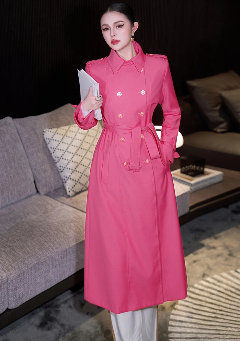 ZJYT Herfst Winter Nieuwe Lange Trenchcoat voor Vrouwen 2025, Fashion Lace Up Double Breasted Outerwears Plus Size Jassen Windjack