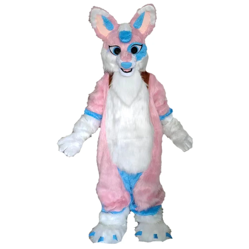 Nieuwe Husky Hond Vos Mascotte Kostuum Lange Bont Harige Kostuum Fursuit Wolf wit blauw Cosplay Party Fursuit Halloween Pak Volwassen Grootte - afbeelding 1
