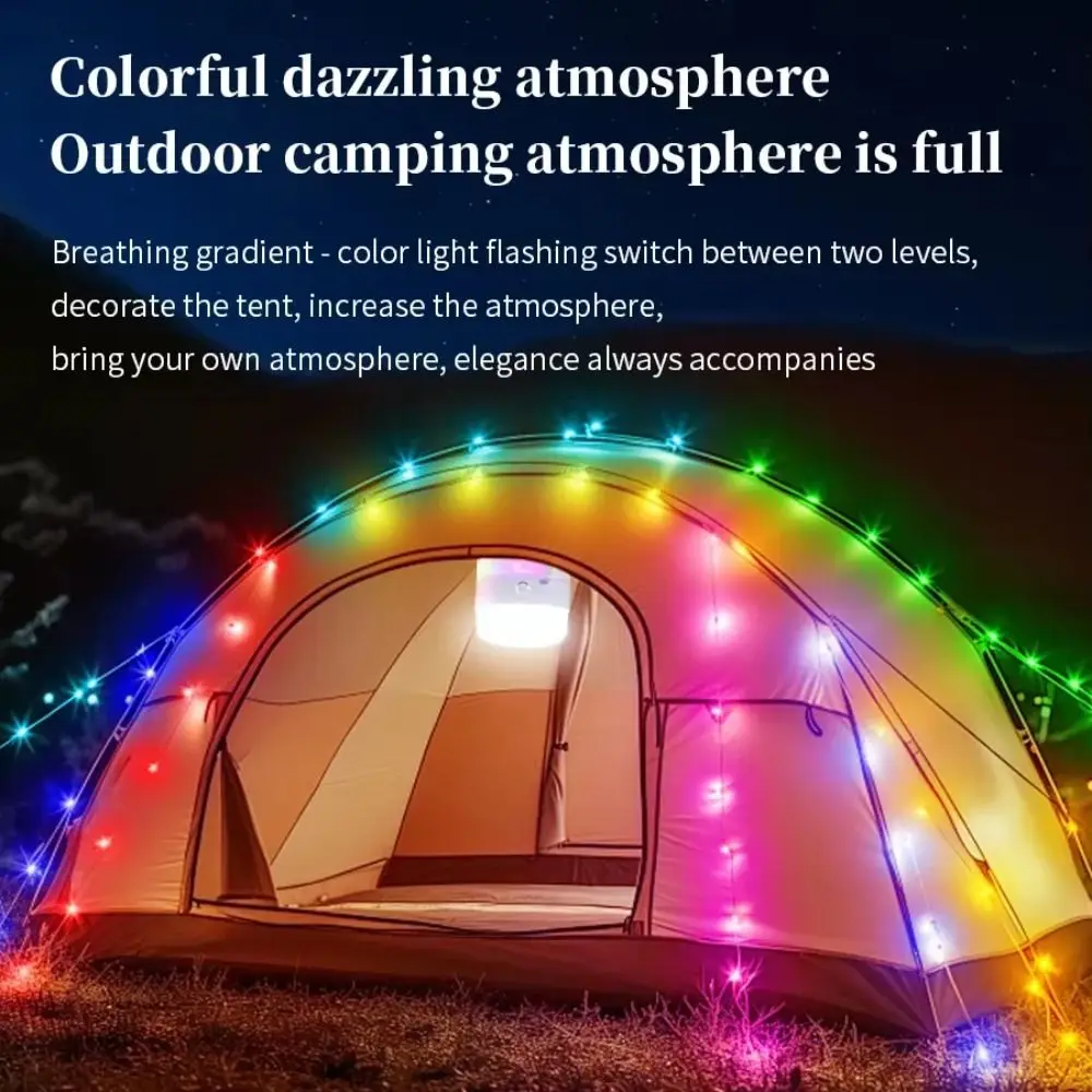 ไฟกลางคืน ไฟตั้งแคมป์หลากสีสัน ไฟสตริงกันน้ำแบบชาร์จไฟได้ RGB ความยาว 10 เมตร ไฟแคมป์ปิ้ง LED ตกแต่งวันหยุด