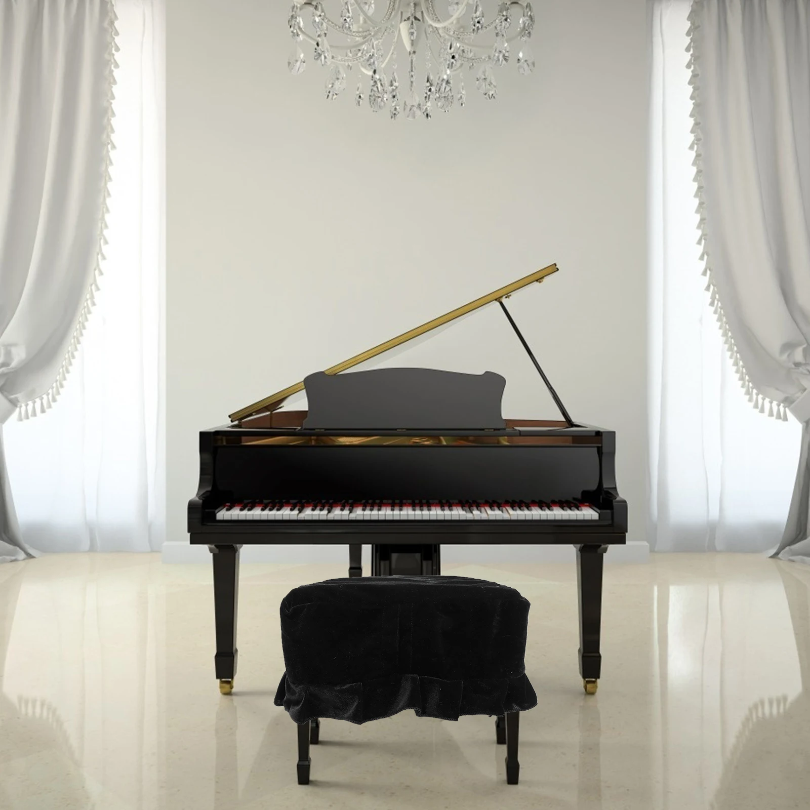 

Piano Stool Cover Black Universal Elastic Fit For Bench Seat Washable Soft Comfortable Home Hotel Decoration Use Bench