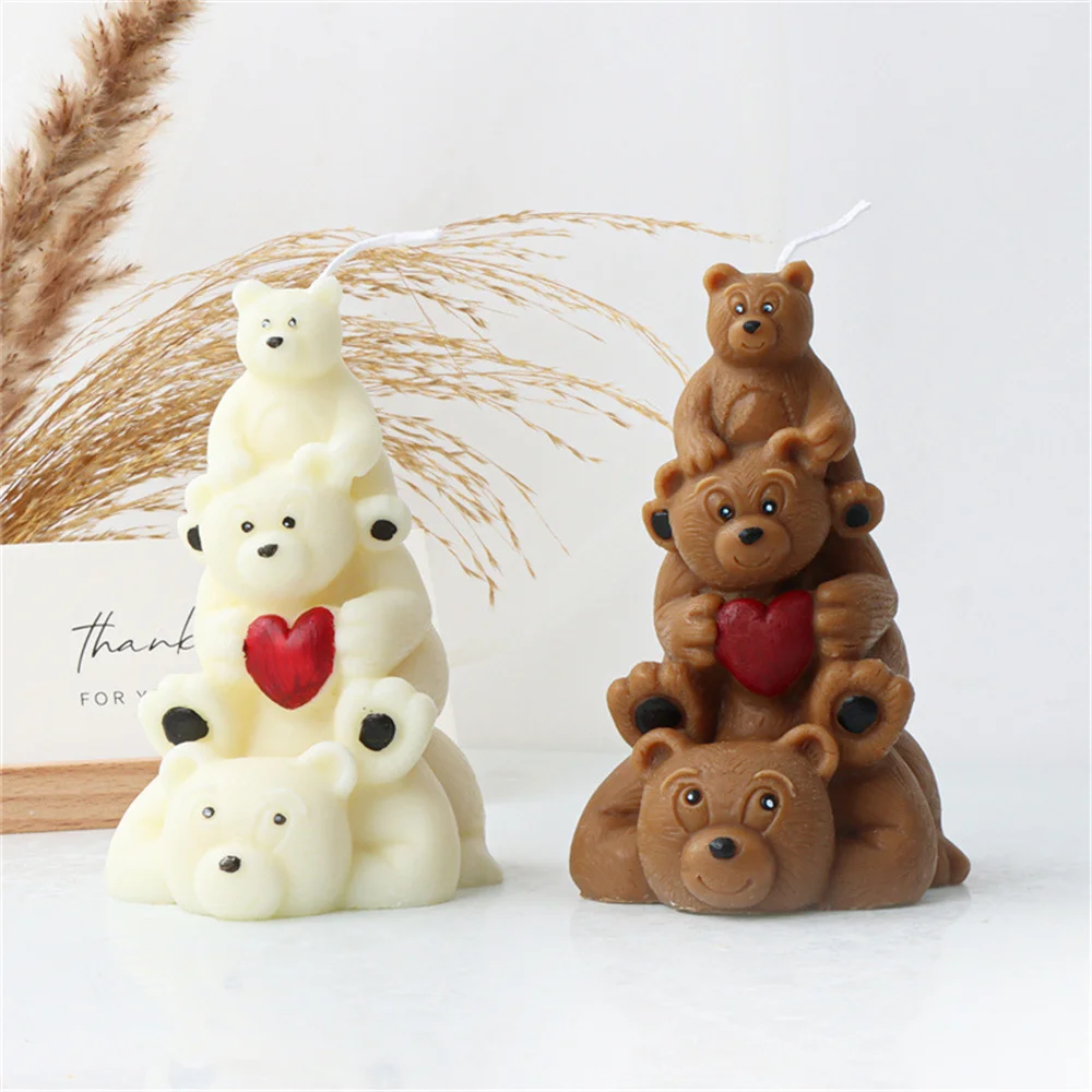 

Bear's Family Silicone Candle Mold Cute Little Bears Fragrant Candle Gypsum Resin Cake Decoration DIY Animal Bear Series Mold