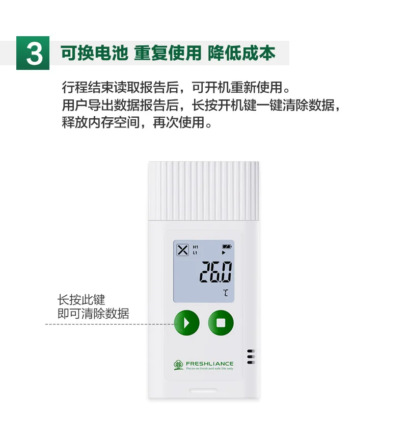 Il registratore di temperatura e umidità può esporre dati. Il registratore di temperatura per il trasporto della catena del freddo