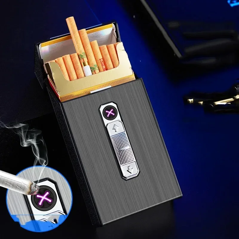 

2 in 1 Flameless Cigarette Case with Lighter 20pcs Slim Cigarettes Box USB Lighters Windproof Electric Lighter Pulse Arc Igniter