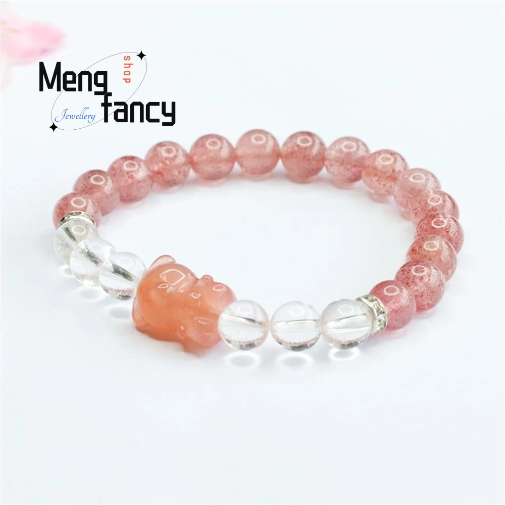 

Natural Strawberry Crystal Yanyuan Agate Bear Bracelet Fashion Exquisite Lovely High-grade Luxury Quality Jewelry Holiday Gifts