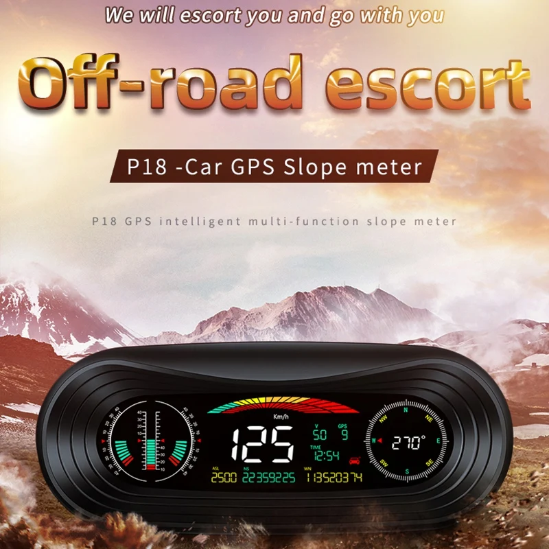 

P18 GPS HUD Head Up Display Car SMART GPS SLOPE METER Speedometer Inclinometer Pitch Automotive Compass Altitude Clock