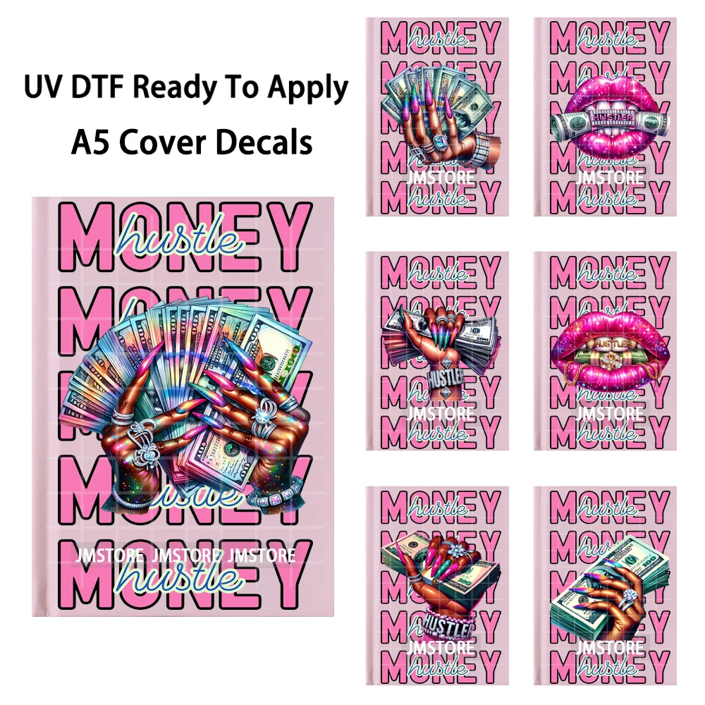Hustler Hands With Money Stack A5 Notebook UV DTF Wraps Ready To Apply Waterproof Transfer Stickers Decals For Journal Cover