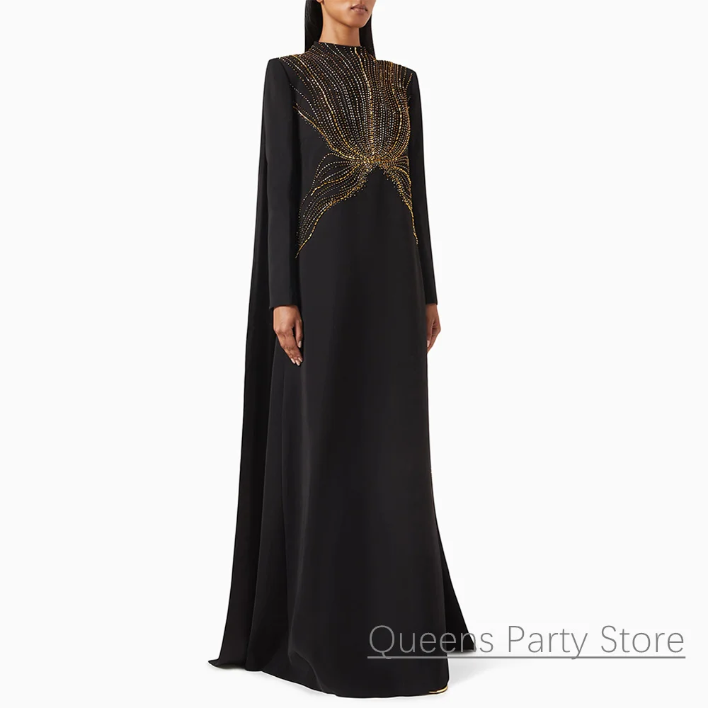 Elegant Black Evening Dress with Cape